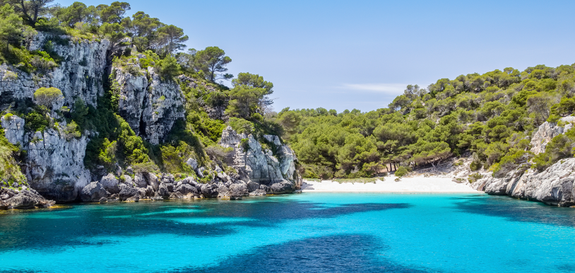 Transparent water in the Menorca's beach